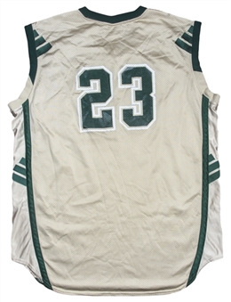 Iconic 2002 LeBron James Game Used & Photo Matched (To 1st Sports Illustrated Cover & Game) St. Vincent-St. Mary Fighting Irish High School Gold Basketball Jersey (MeiGray & Resolution Photomatching)